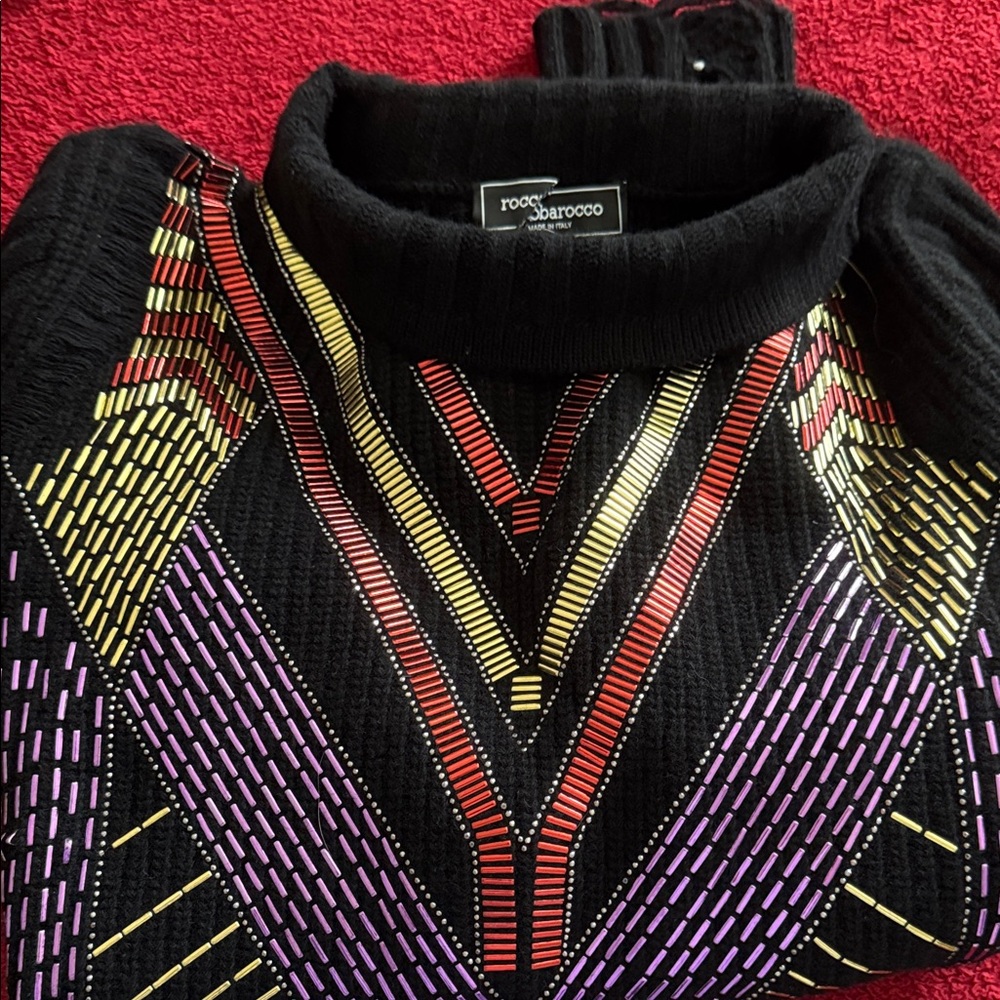 Roccobarocco Black and Purple Women's Turtleneck Sweater